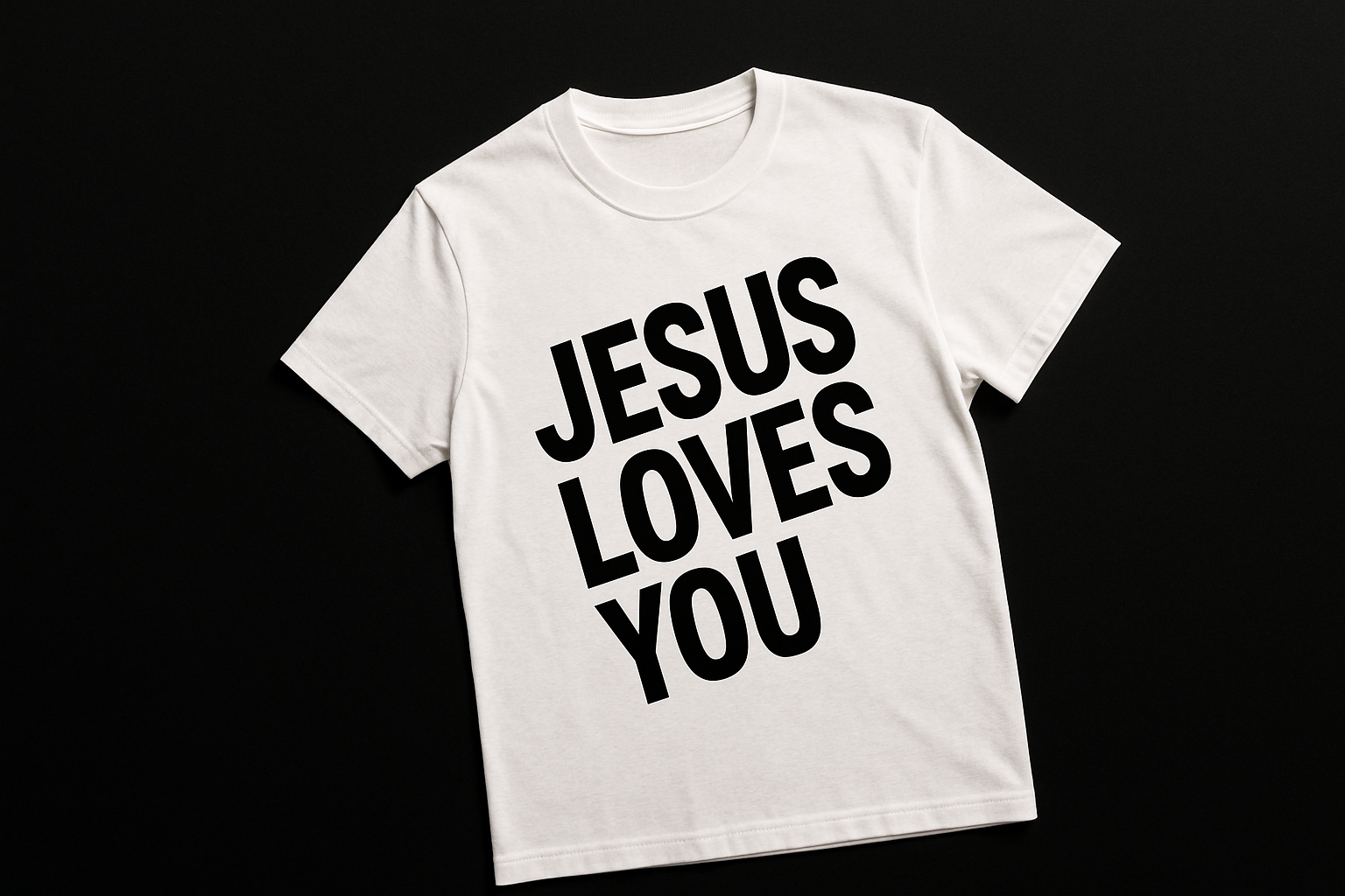 make the jesus loves you text all capital letters.  also, make it tilted to the right and on the right half of the background.